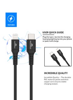 MOOGMAX Typec to lightning plastic charging and sync cable 1M supports fast charing certificated from Apple MFIblack from Moogmax  - Image 3