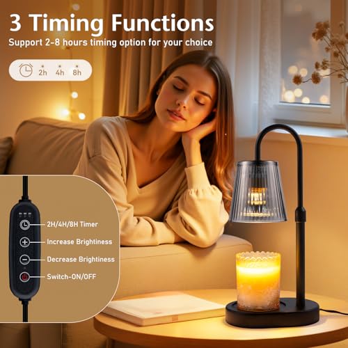 EVXFG Candle Warmer Lamp with Timer Electric - Wickless Warming Light Height Adjustable Dimmable No Flame Heat Warm Melt Wax Scented Table Lights Elegant Modern Home Decor for Jar Candles Living Bedroom - Image 2