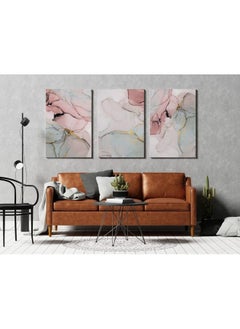 Home Gallery Set Of 3 Pink Marble Canvas Wall Art Gold  - Image 3