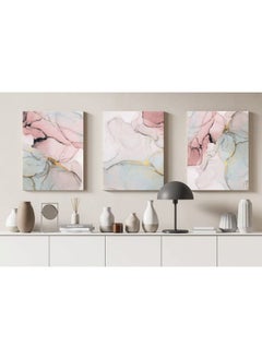 Home Gallery Set Of 3 Pink Marble Canvas Wall Art Gold  - Image 1