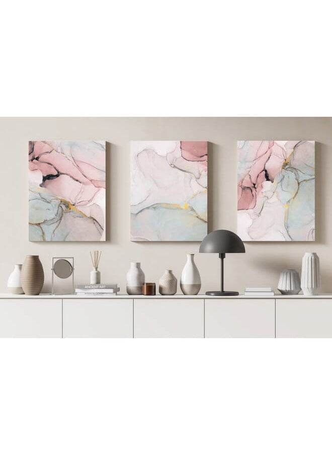 Home Gallery - Set Of 3 Pink Marble Canvas Wall Art Gold - Image 1