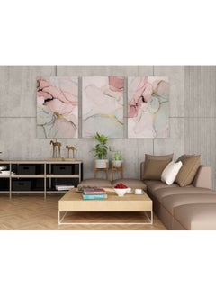 Home Gallery Set Of 3 Pink Marble Canvas Wall Art Gold  - Image 4