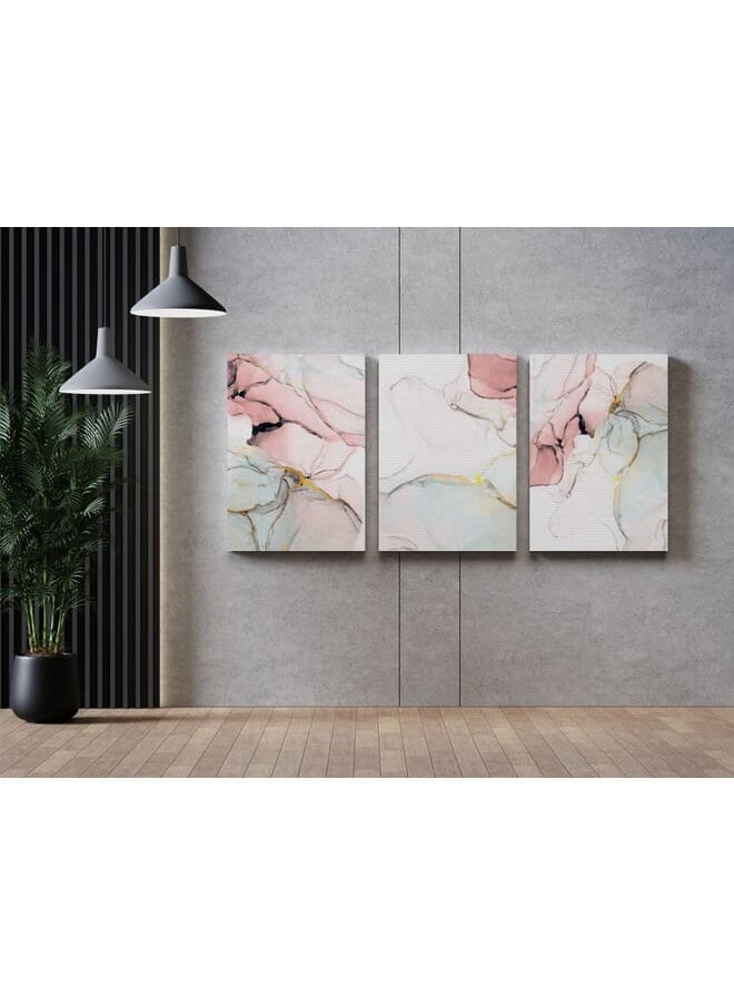 Home Gallery - Set Of 3 Pink Marble Canvas Wall Art Gold - Image 1