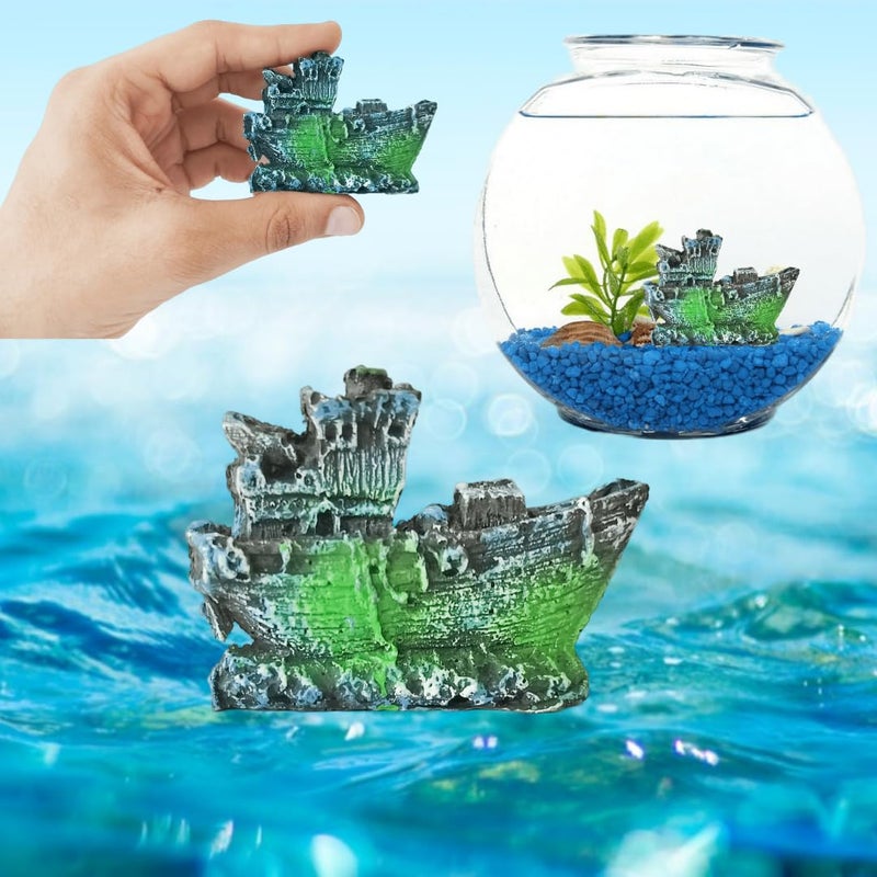VAYINATO ® Mini Wrecked Ship Aquarium Nano and Bowl Decoration Toy | Minature Decoration Toy |Realistic Natural Look| Resin Material | No Fade Out (Buy 1 Get 1 Free (2 Pcs)) by Petzlifeworld - Image 4