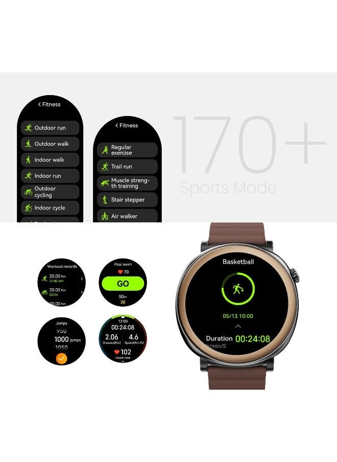 HiFuture - HiFuture AURORA Smartwatch, 1.43 Inch Amoled Display, Wireless Calling, Magnetic Strap, Syntra AI, IP68 Waterproof, Heart Rate Monitoring, Sleep Quality Analysis, Sports Mode, Brown - Image 1