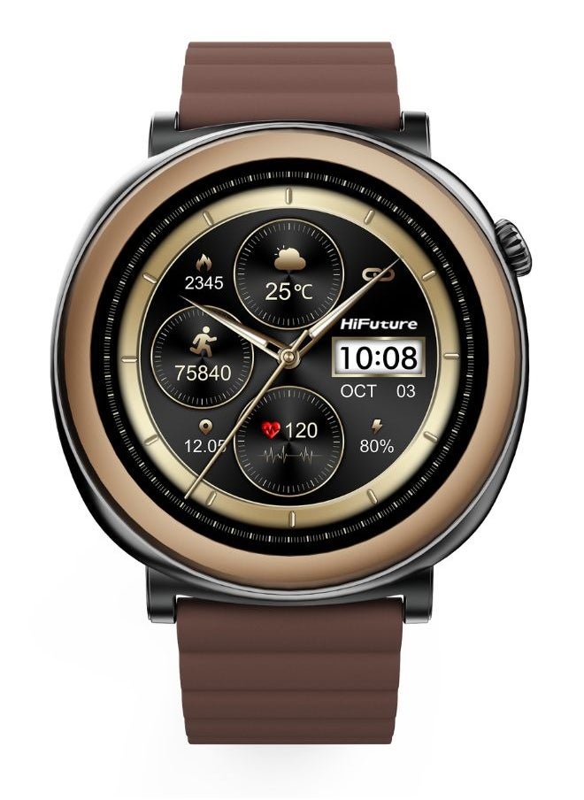 HiFuture - HiFuture AURORA Smartwatch, 1.43 Inch Amoled Display, Wireless Calling, Magnetic Strap, Syntra AI, IP68 Waterproof, Heart Rate Monitoring, Sleep Quality Analysis, Sports Mode, Brown - Image 1