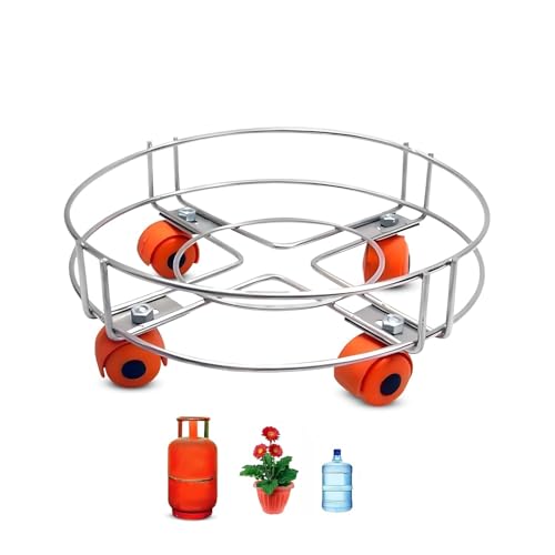 AADHIK Stainless Steel Gas Trolley with 4 Wheels| Trolley for LPG Gas Cylinder | Trolly for Kitchen| Home Accessories(Set of 1) - Image 1