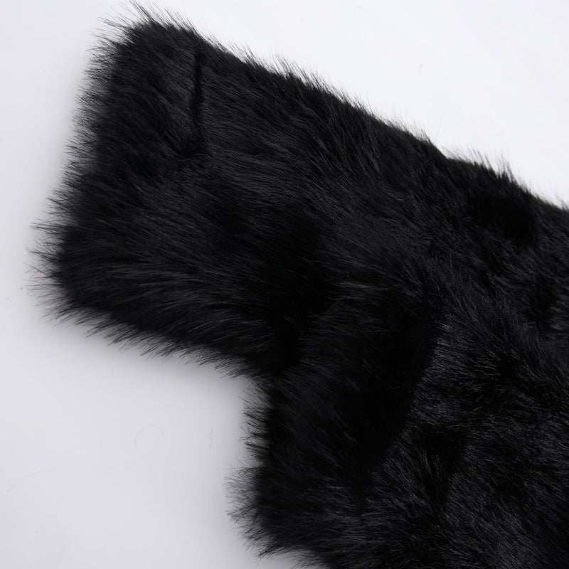 Amazhiyu Womens Faux Fur Cropped Coat Open Front Long Sleeve Winter Jacket Black, Small - Image 4