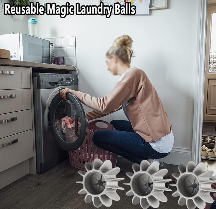 Caltero Washer Balls Reusable Laundry Balls Scrubbing Balls Gray White Washing Machine Special Ball Silicone Tidy Clothes Deep Cleaning AntiWinding Laundry Washing Balls Pack of 6 2024 - Image 3