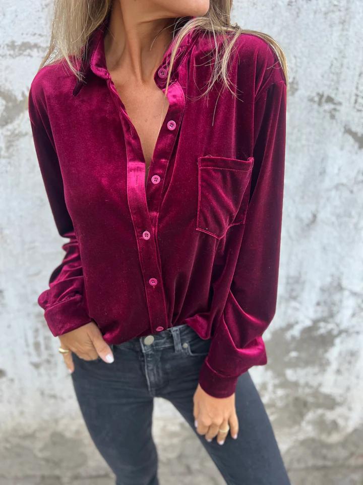 New Gold Velvet Shirt Independent Station Sleeve Single-Breasted Easiest For Match Top Loose Bottoming Shirt Women - Image 1