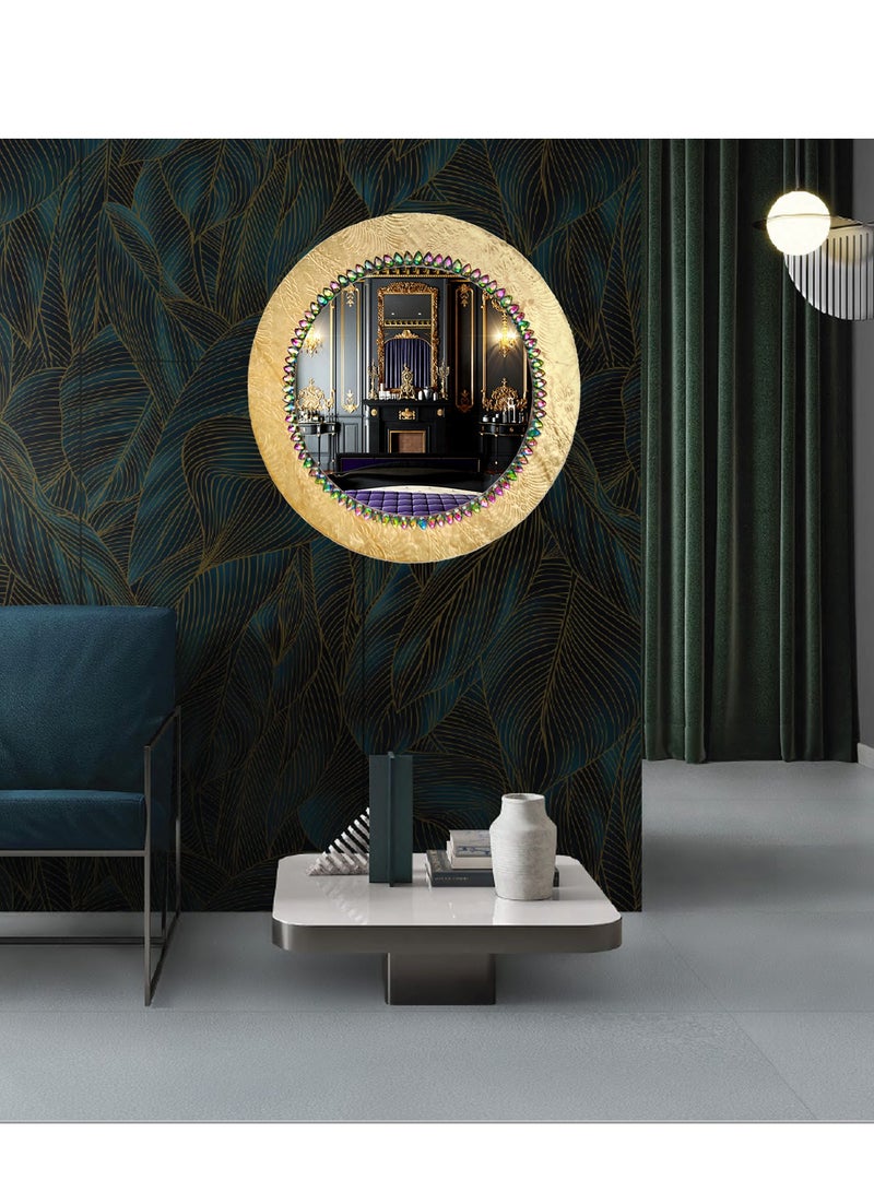 TriBro Handmade Wall hanging Mirror with Golden and Green Color Bedoom Livingroom and Hallway Round Shape Interior Matching 45 * 45cm - Image 2