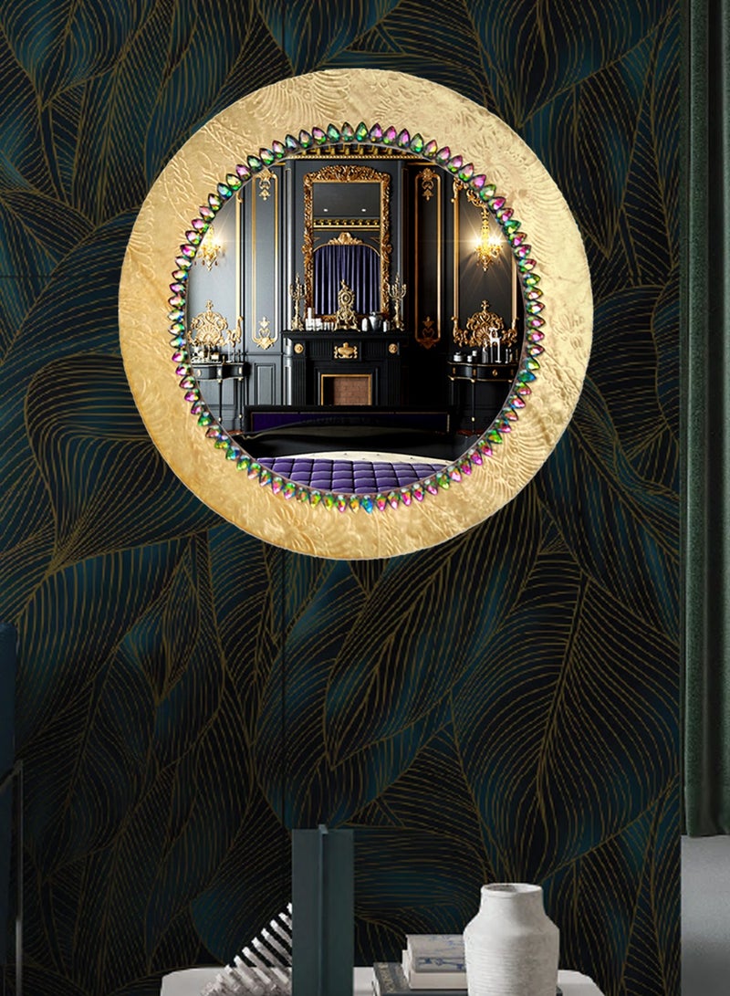 TriBro Handmade Wall hanging Mirror with Golden and Green Color Bedoom Livingroom and Hallway Round Shape Interior Matching 45 * 45cm - Image 3