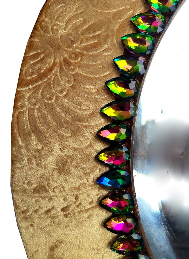 TriBro Handmade Wall hanging Mirror with Golden and Green Color Bedoom Livingroom and Hallway Round Shape Interior Matching 45 * 45cm - Image 5
