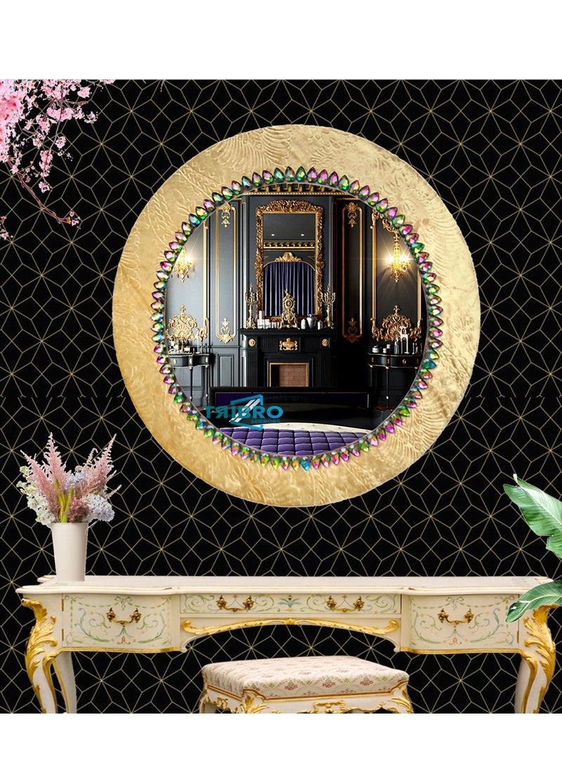 TriBro Handmade Wall hanging Mirror with Golden and Green Color Bedoom Livingroom and Hallway Round Shape Interior Matching 45 * 45cm - Image 4