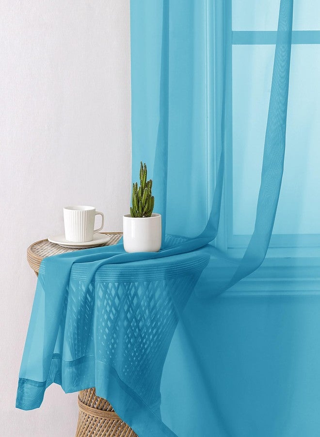 Lecloud Sheer Curtains 84 Inches Length 2 Panels, Light Filtering Voile Curtain Drapes for Kitchen Bedroom Windows, Dual Rod Pocket Living Room Sheer Curtains, 40 W x 84 L Inches, Turquoise - Image 4