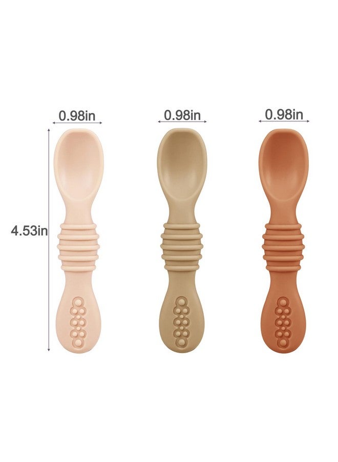 PandaEar 3 Pack Toddler Plates with 3 Spoons, 100% Silicone Divided Suction Plate for Babies, BPA-Free, Dishwasher and Microwave Safe -Pink/Brown/Brick red - Image 4