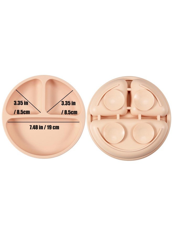 PandaEar 3 Pack Toddler Plates with 3 Spoons, 100% Silicone Divided Suction Plate for Babies, BPA-Free, Dishwasher and Microwave Safe -Pink/Brown/Brick red - Image 3