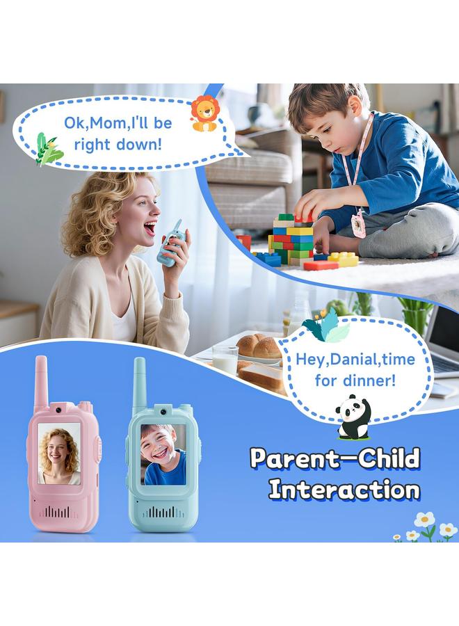 Children’s audio-play toys, Handheld 2 Pack Rechargeable Video Intercom Kids Walkies Talkies, Indoor Outdoor Toys for Family Games, Outside, Camping, Walkie-talkie hiking for Boys Girls Ages 3-12 a Christmas gift (Blue/Pink) - Image 5