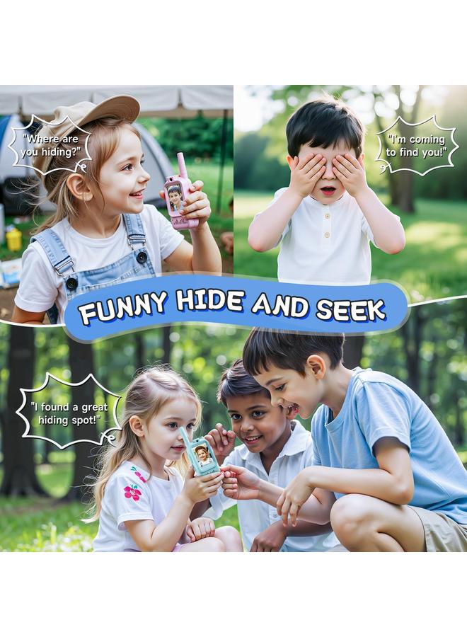 Children’s audio-play toys, Handheld 2 Pack Rechargeable Video Intercom Kids Walkies Talkies, Indoor Outdoor Toys for Family Games, Outside, Camping, Walkie-talkie hiking for Boys Girls Ages 3-12 a Christmas gift (Blue/Pink) - Image 3