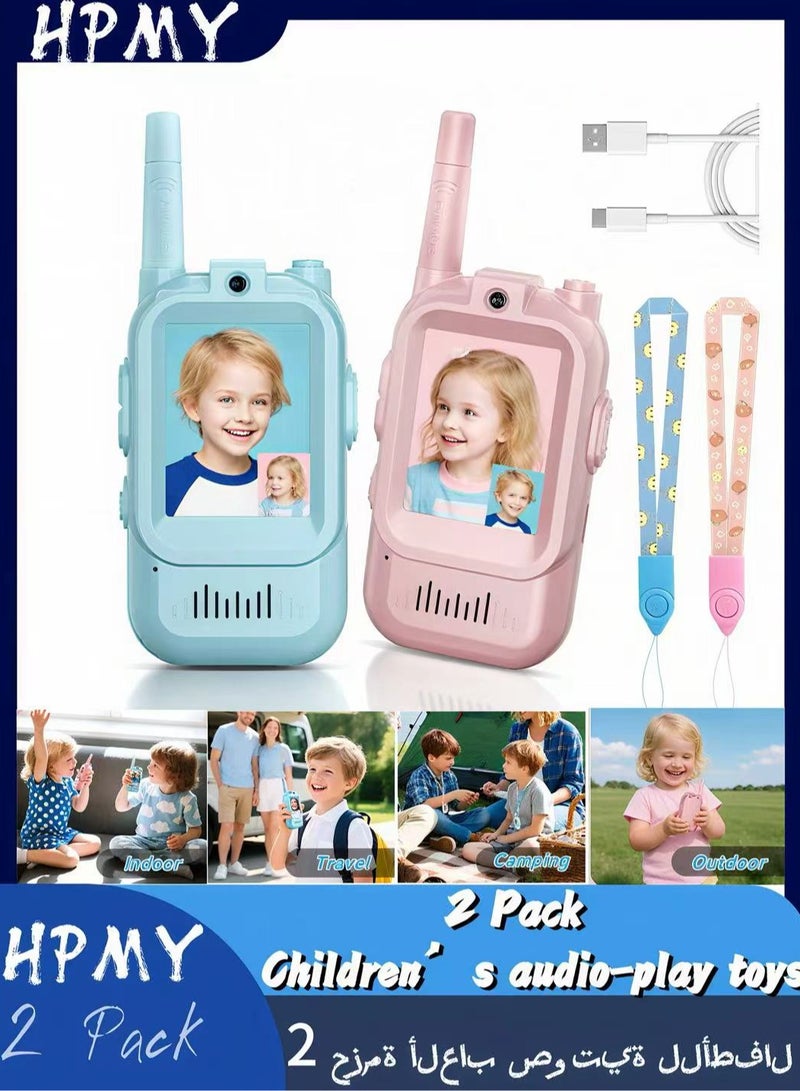 Children’s audio-play toys, Handheld 2 Pack Rechargeable Video Intercom Kids Walkies Talkies, Indoor Outdoor Toys for Family Games, Outside, Camping, Walkie-talkie hiking for Boys Girls Ages 3-12 a Christmas gift (Blue/Pink) - Image 1