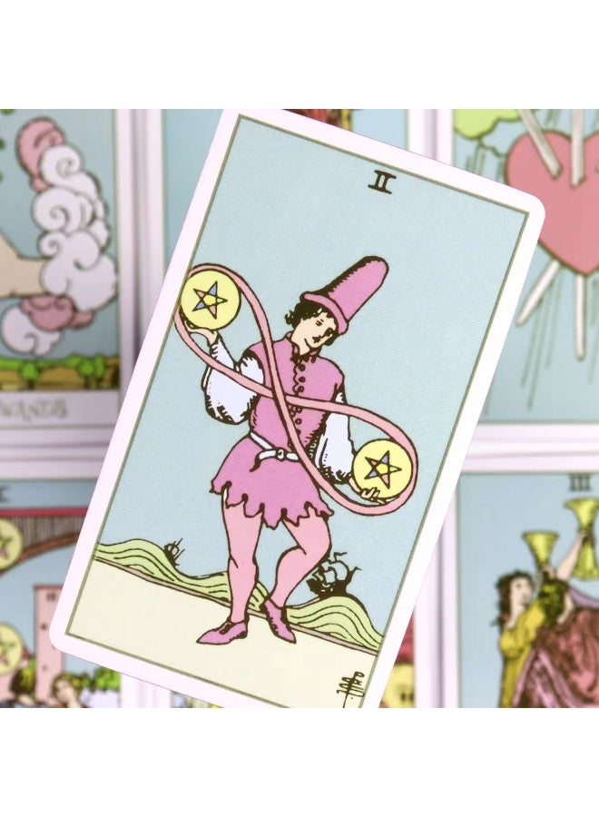 NIBEMINENT Pink border Tarot cards, with dimensions of 10.3 cm × 6 cm, come with a beginner's guidebook. The edges are plated with pink gold. They are designed based on the original Red Wet system. - Image 2