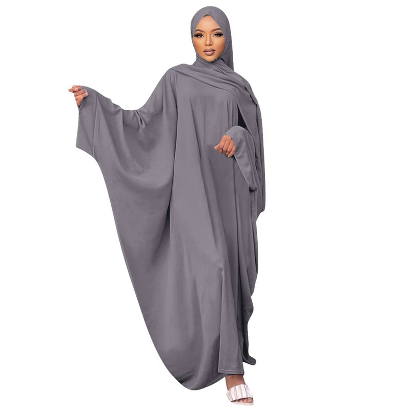 Muslim Dress for Women Pakistani Kaftan Abaya Robe Hijab Arabic Islamic Prayer Clothes Dubai Outfits Grey Set