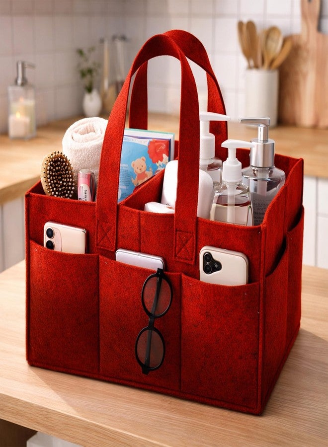 SYUTAM Diaper Caddy Bag for Smart Mothers Baby Diaper Caddy Organizers Baby Wipes Felt Storage, Nursery, Foldable, Portable and Liteweight (Red) - Image 2