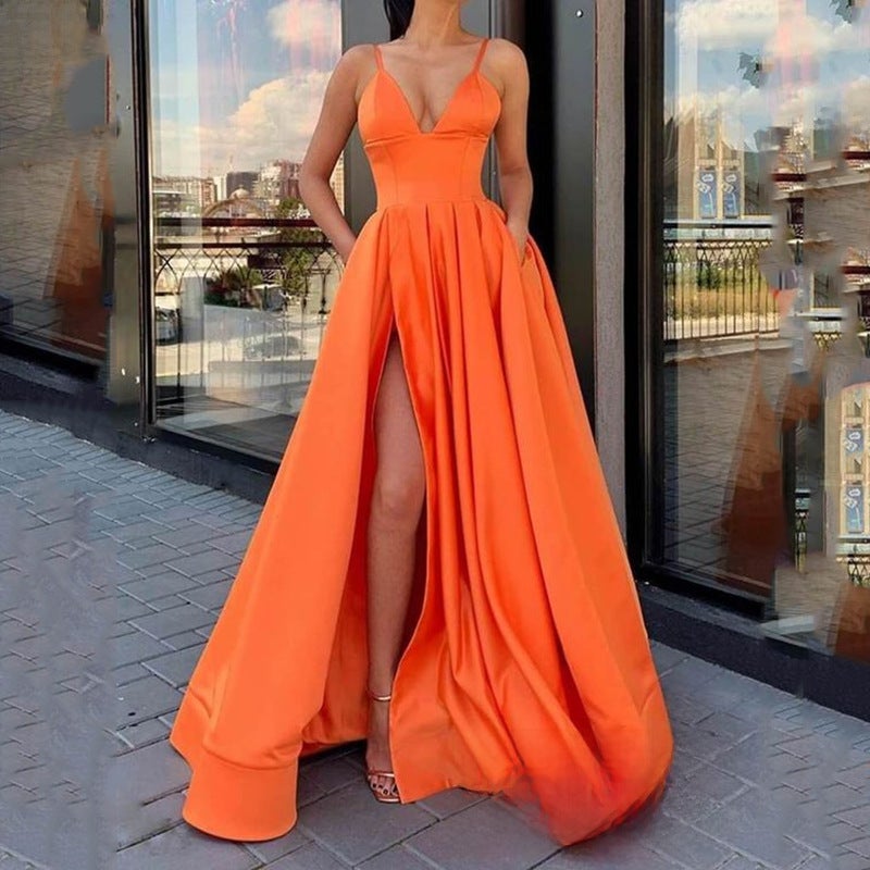 2024 Spring Slim Satin Evening Gown Green - Image 5