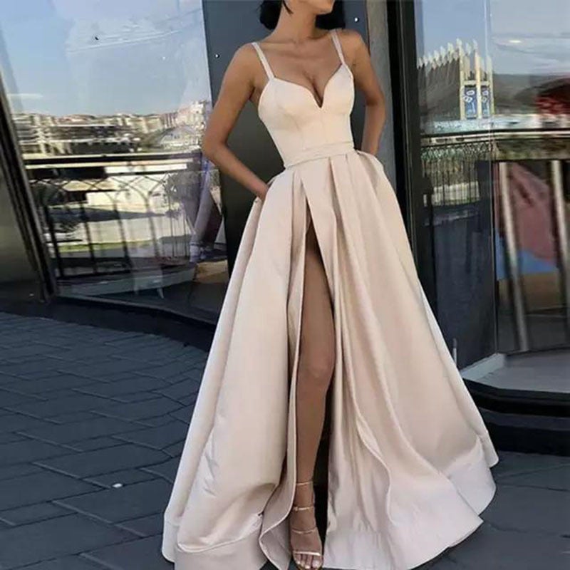 2024 Spring Slim Satin Evening Gown Green - Image 3