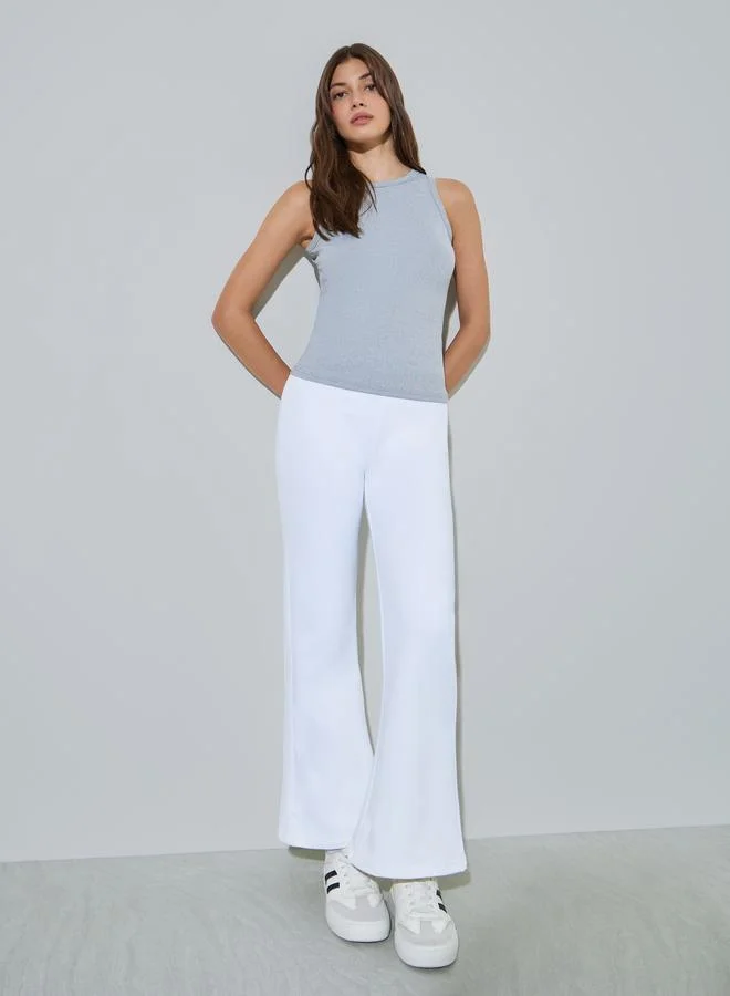 Styli White Solid Flared Joggers