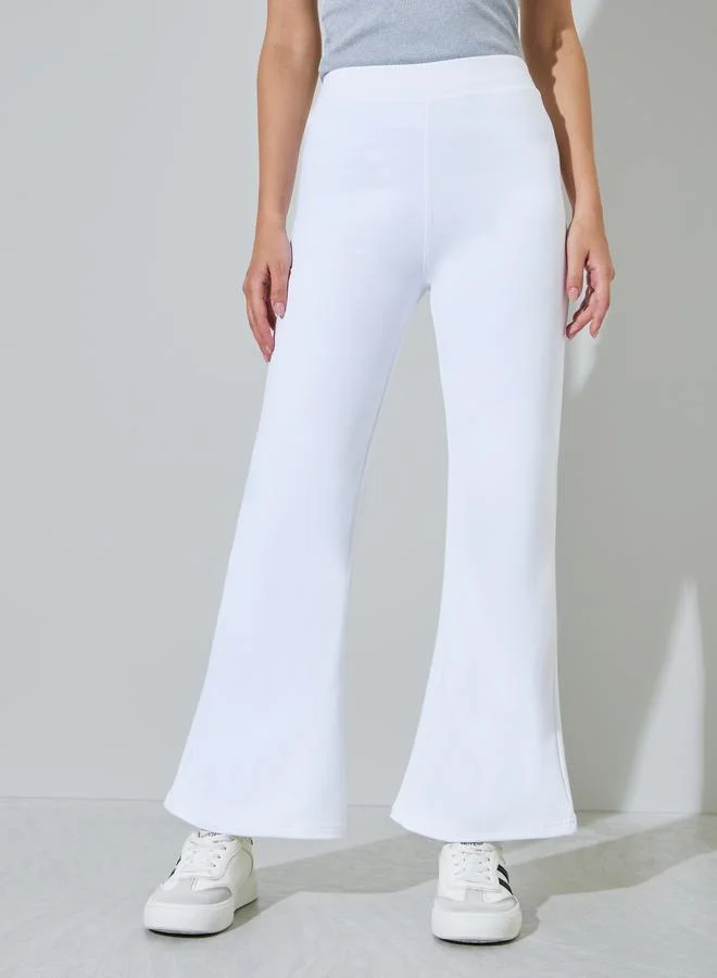 Styli White Solid Flared Joggers