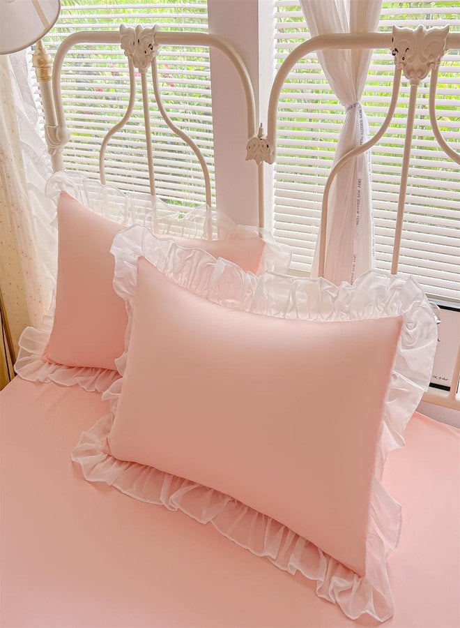 MOOWOO Lace Ruffled Bedding Setwith Cute Bowtie- 3PC(1 Full Duvet Cover 80x90 Inch, 2 Pillowcases) Aesthetic Bedding for Romantic French Wedding - Image 4