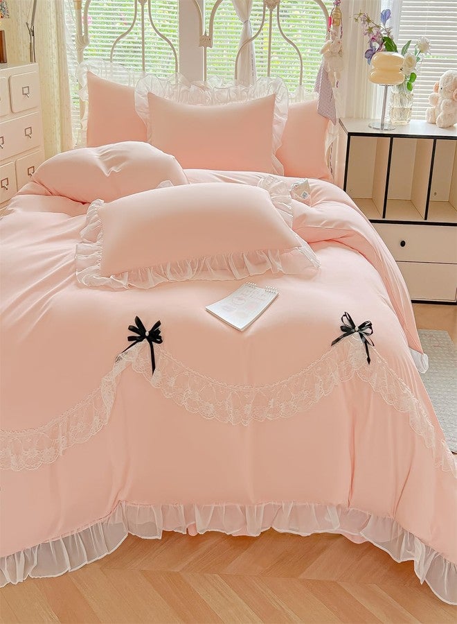 MOOWOO Lace Ruffled Bedding Setwith Cute Bowtie- 3PC(1 Full Duvet Cover 80x90 Inch, 2 Pillowcases) Aesthetic Bedding for Romantic French Wedding - Image 3
