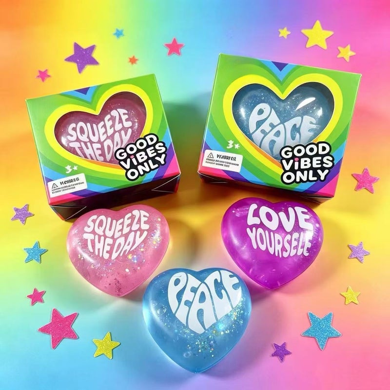 Glitter Love Heart Squishy Toy - Slow Rebound Stress Relief - Image 2