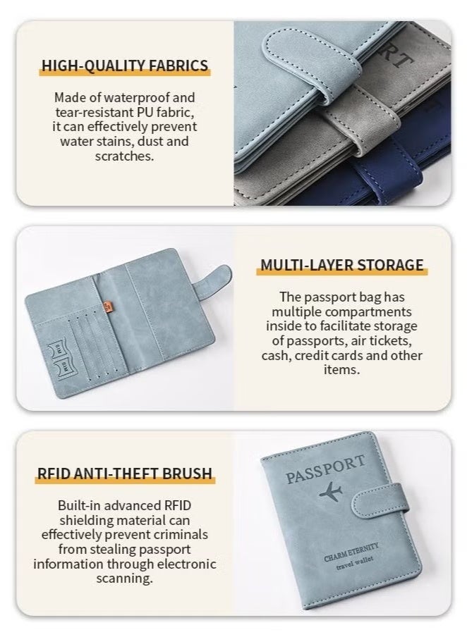2-piece set of dark green passport cover protective cover and luggage tag, PU leather magnetic buckle passport bag PFID anti magnetic multi card passport book multifunctional passport bag, suitable for male and female travel accessories (dark green) - Image 2