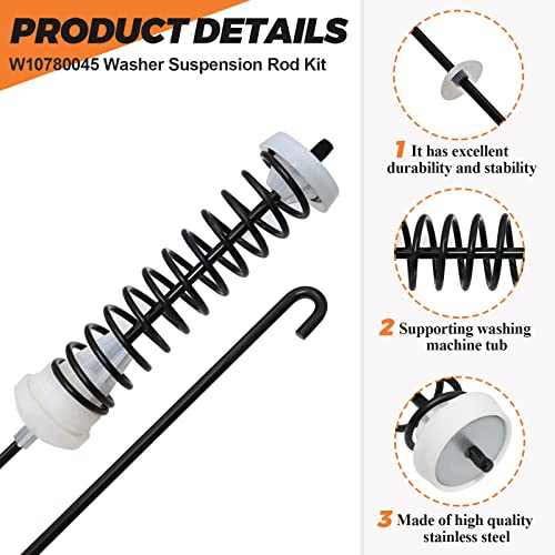 Beaquicy 【ALLOY UPGRADED】W10780045 WTW4816FW2 NTW4516FW2 NTW4605EW0 NTW4516FW1 WTW4800BQ1 Washer Suspension Rods Kit 4 Pcs by Beaquicy-Washer Parts for Whirlpool Kenmore Suspension Rods RTW4516FW1,11020102310 - Image 2