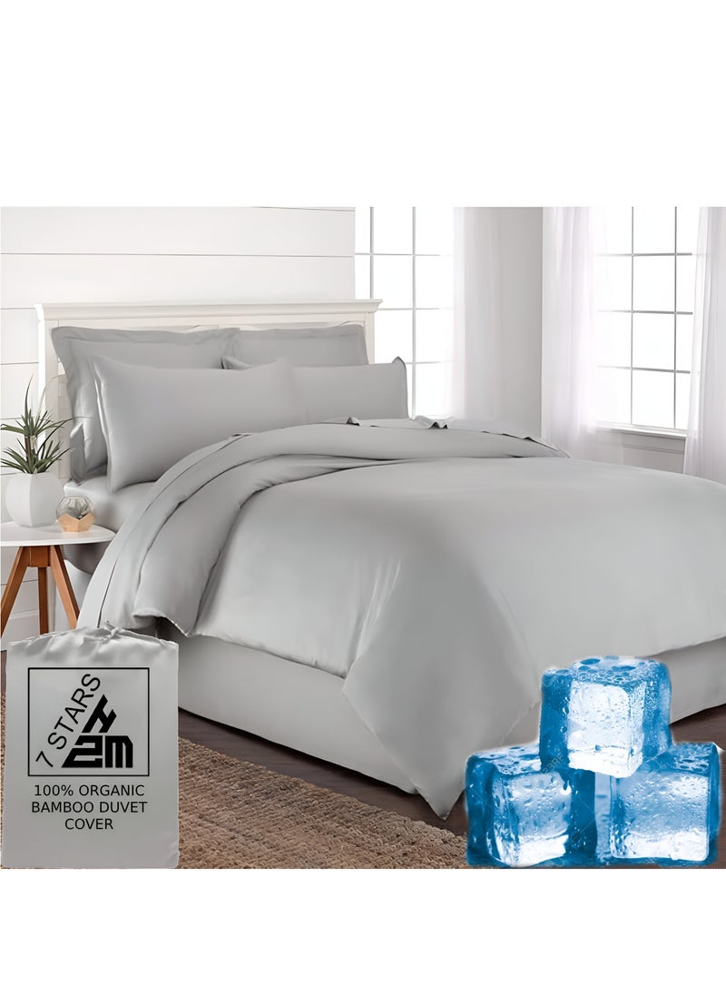 7 STARS HZM - Bamboo Duvet Cover Full Size 200x200 cm With Button Closing and Corner Ties 400TC Cool, Anti-Allergic, Soft and Silky – Silver - Image 1