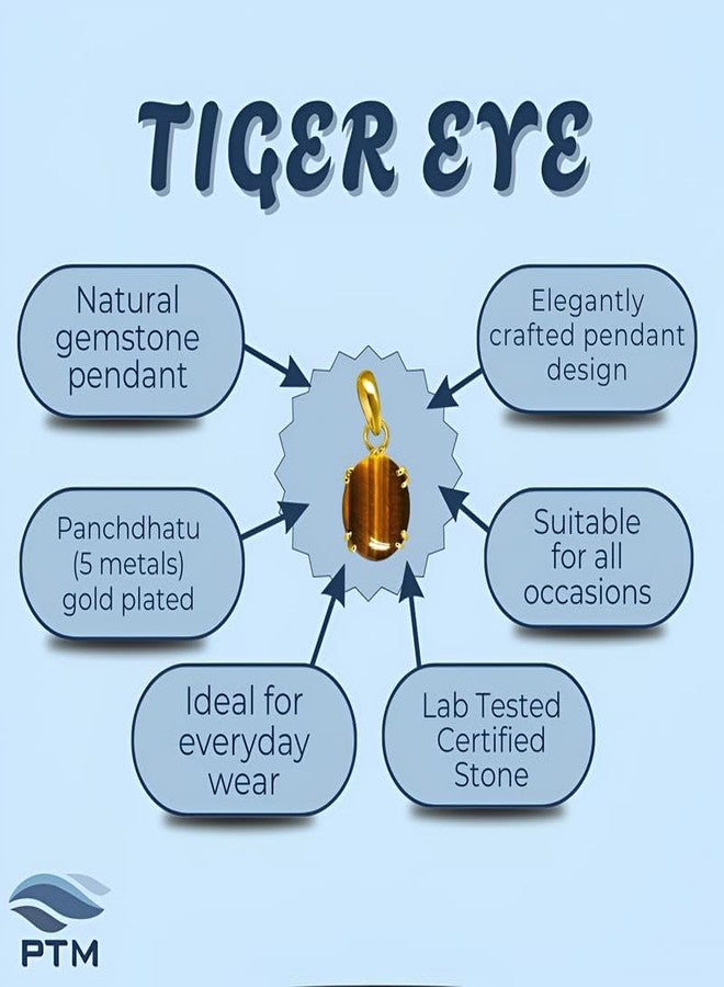 Ptm Tiger Eye 4.25 Ratti or 4 Carat Natural Certified Astrological Gemstone Panchdhatu/5 Metals 22k Gold Plated pendant for Men & Women -nvdhp1425 - Image 3
