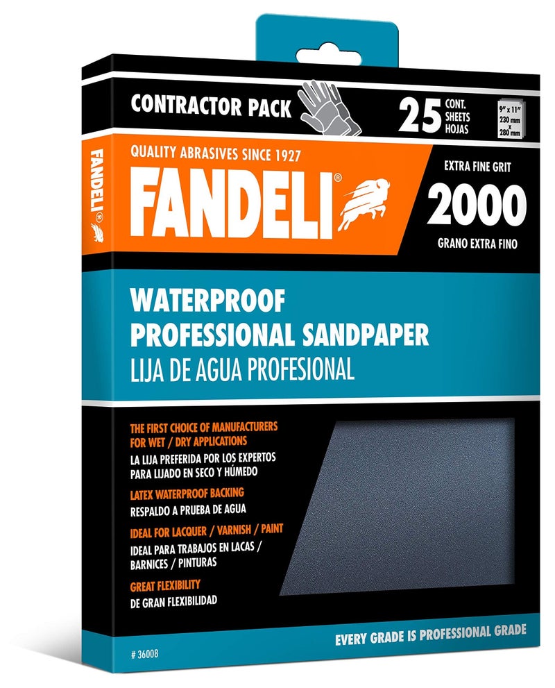 Fandeli Waterproof Sandpaper 2000 Grit 25 Sheets 9 x 11 For Car Polishing Wooden Furniture Sanding and Metal Sanding Water Resistant