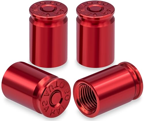 MEAJOO 4PCS Bullet Shell Tire Valve Stem Caps Aluminum Alloy Car Air Stem Cap Universal Dustproof Tire Valve Stem Covers for Cars SUV Trucks Bikes Motorcycles Bicycles Red - Image 1
