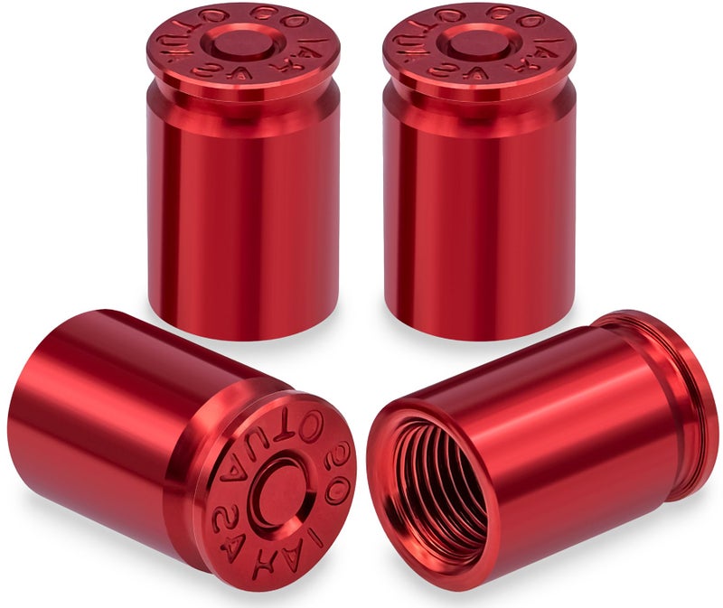 MEAJOO 4PCS Bullet Shell Tire Valve Stem Caps Aluminum Alloy Car Air Stem Cap Universal Dustproof Tire Valve Stem Covers for Cars SUV Trucks Bikes Motorcycles Bicycles Red - Image 3