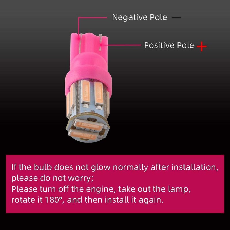 Grandview Pink T10 194 168 921 W5W LED Interior Lights Bulb Car Replacement Lights Truck License Plate Front Rear Sidemarker Light Dome Map LED Bulbs 12V DC 10-Pack - Image 5