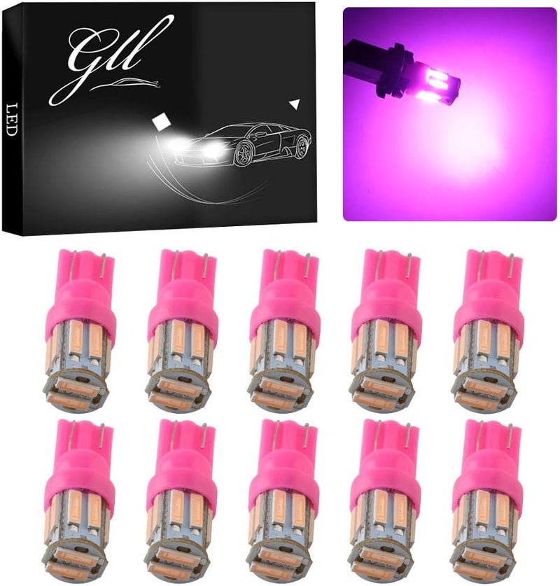 Grandview Pink T10 194 168 921 W5W LED Interior Lights Bulb Car Replacement Lights Truck License Plate Front Rear Sidemarker Light Dome Map LED Bulbs 12V DC 10-Pack - Image 1