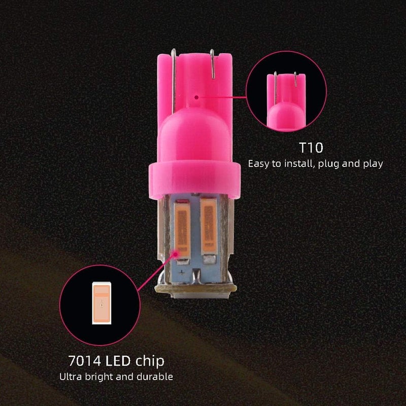 Grandview Pink T10 194 168 921 W5W LED Interior Lights Bulb Car Replacement Lights Truck License Plate Front Rear Sidemarker Light Dome Map LED Bulbs 12V DC 10-Pack - Image 4