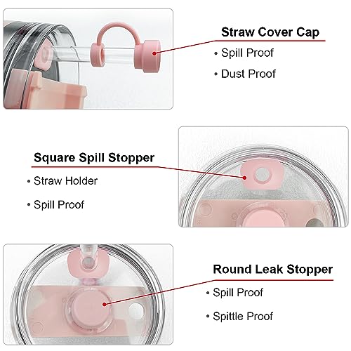 Beonsky Replacement Straw Cover Spill Stopper Accessories for Stanley Cup 40 oz 30 oz Quencher, Tumbler Accessories of 6 Clear Straw with Cleaning Brush, 2 Silicone Cover Cap, 4 Leak Sproof Plug for Stanley - Image 3