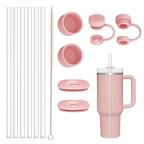 Beonsky Replacement Straw Cover Spill Stopper Accessories for Stanley Cup 40 oz 30 oz Quencher, Tumbler Accessories of 6 Clear Straw with Cleaning Brush, 2 Silicone Cover Cap, 4 Leak Sproof Plug for Stanley - Image 1