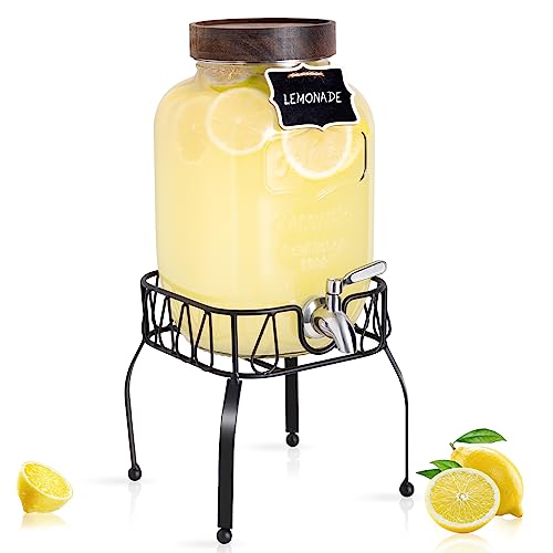 Mustry Glass Drink Dispenser for Parties, 1 Gallon Beverage Dispenser with Stand and Spigot Solid Stainless Steel, Used as Lemonade Dispenser Sun Tea Jar Kombucha Jar - Image 1