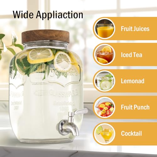 Mustry Glass Drink Dispenser for Parties, 1 Gallon Beverage Dispenser with Stand and Spigot Solid Stainless Steel, Used as Lemonade Dispenser Sun Tea Jar Kombucha Jar - Image 4