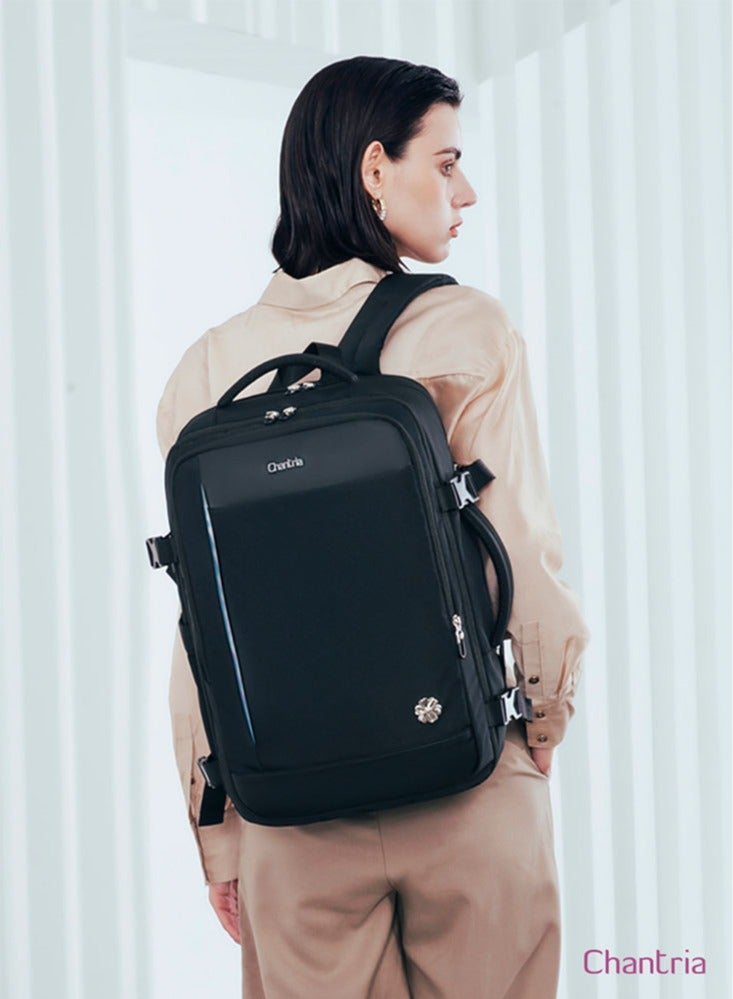 شانتريا حقيبة ظهر عمل نسائية قابلة للتمديد، حقيبة ظهر كبيرة للعمل المدرسي مع حجرة للكمبيوتر المحمول والكمبيوتر اللوحي للنساء، باللون الأسود - Image 2