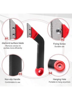 HY Grout Scraping Rake Tool Tile Grout Saw Grout Removal Tool Tile Grout Hand Saw Angled Grout Clean Remover with 7 Pcs Blades Replacement for Tile Cleaning Removing Paint  - Image 3